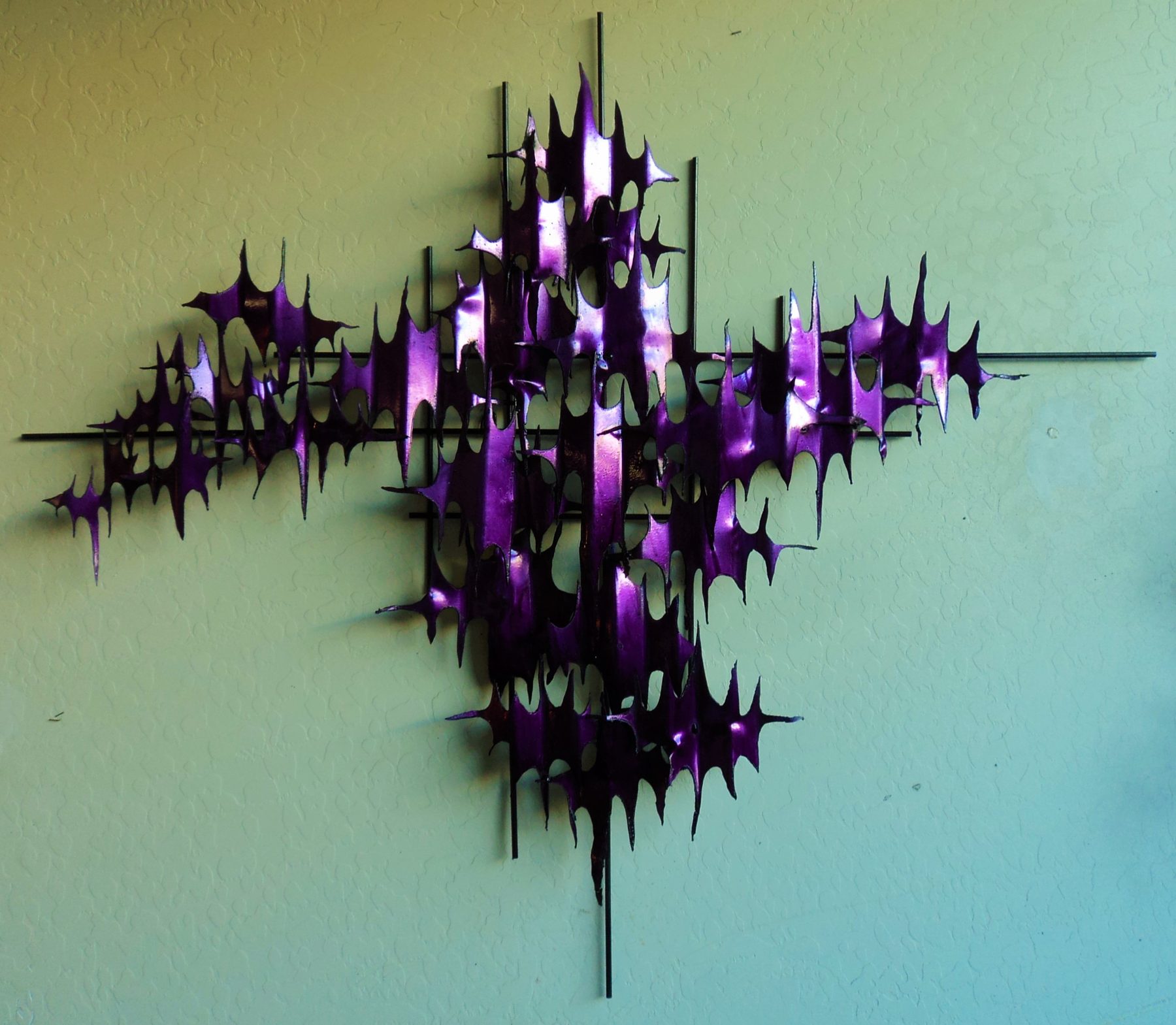 Brutalist welded steel and masonry nail wall panel by Corey Ellis
