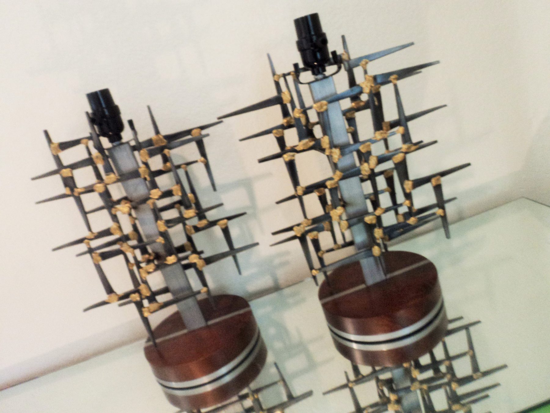Tall sculptural metal floor lamp by Corey Ellis