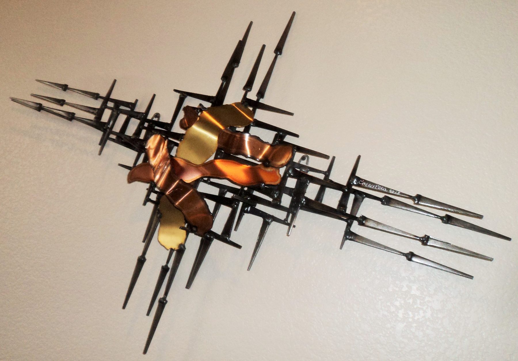 Mid-century geometric metal wall sculpture